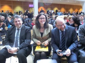 Gabriel, Malmström, Schulz im Willy-Brandt-Haus - Foto © Gerhard Hofmann, Agentur Zukunft