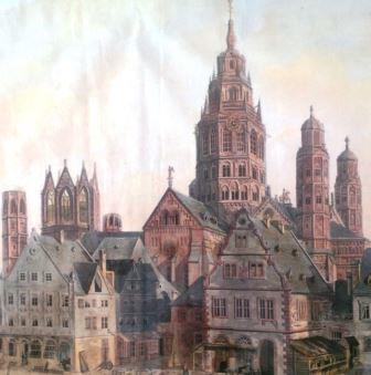 Mainzer Dom um 1800 - Lithografie v. F. Zimmermann
